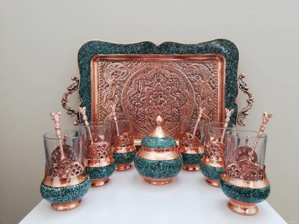 فروشنده سرویس چای خوری مسی فیروزه کوب