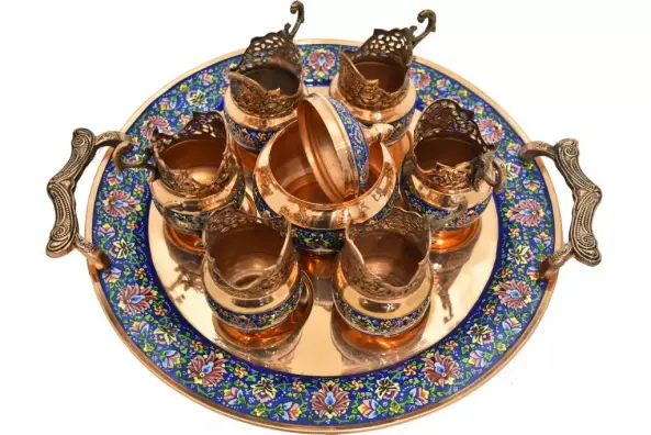 عرضه سرویس چای خوری مسی نقاشی شده